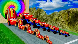 TRANSPORTING PIXAR CARS amp FRUITS WITH COLORED amp JOHN DEERE VS CLAAS VS TRACTORS  BeamNGdrive 983 [upl. by Nywnorb]