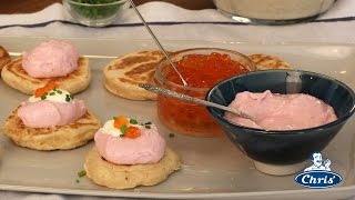 Mini whole meal pikelets with caviar and sour cream [upl. by Anehc]