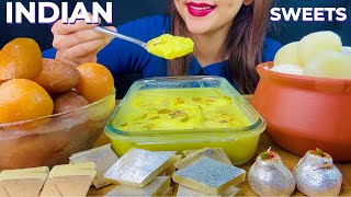 ASMR INDIAN SWEETS  RASMALAI  GULAB JAMUN  SPONGY RASGULLA  KAJU KATALI  EATING VIDEO  MUKBANG [upl. by Kcarb211]