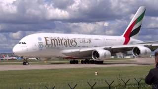 Emirates A380 Crosswind Take Off from Manchester Airport [upl. by Ariana407]