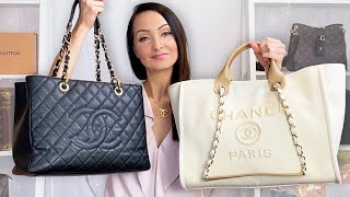 Chanel Deauville VS GST Tote Bag Review  Comparison amp OUTFITS 💃 [upl. by Lorrac]