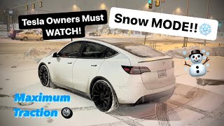 Tesla SNOW Mode Activation  Model Y Performance Must See [upl. by Ennayr]