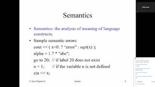 CSC600 082620  Syntax Semantics Metalanguage BackusNaur FormBNF [upl. by Rosinski]