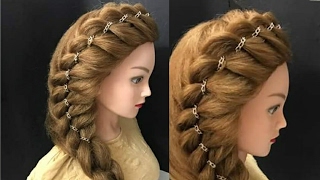 Awesome Side Braid Hairstyle with Chain  Прически Hairstyles [upl. by Esmond]