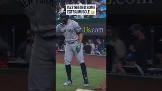 Jazz Chisholm Jr couldnt get the batting weight off 😂 so he asked Giancarlo Stanton for help 💪 [upl. by Mafala]