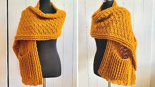 WAVE AFTER WAVE POCKET SHAWL  FREE CROCHET PATTERN [upl. by Neelon628]