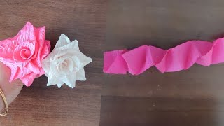 How to make crepe paper rose in 5 minutesCrepe Paper flower with Paper ribbon EasyPaperSai arts [upl. by Lezti]