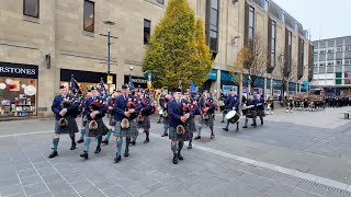 Perth Pipe Band leads 2024 Remembrance Sunday Military Parade to St Johns Kirk in Perth Scotland [upl. by Joses]