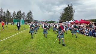 Drum Major leads Ballater Pipe Band playing Cabar Feidh on march during 2024 Dufftown Highland Games [upl. by Rebecka]