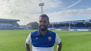 Hartlepool United post match interview with Angelo Harrop [upl. by Kirrad]