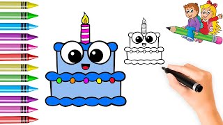 Easy Cake Drawing for Kids How to Draw a Cute and Simple Cake Art videos [upl. by Gervais264]