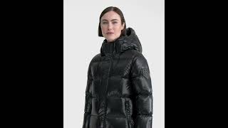 RUDSAK Shiny MAO RECYCLED MAXI DOWN PUFFER Jacket Coat Hooded Glossy Black Women [upl. by Carrie]