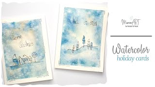 Watercolor diy simple cards idea  Christmas cards for beginners [upl. by Malinda]