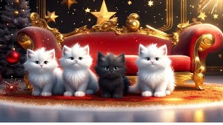 Cute Animals Cats Christmas Snow Scenes Beautiful Calming Music 2 Hour [upl. by Shaine]