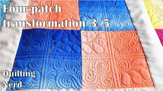 Quilted transformation of scrappy four patch block – free motion quilting of 4patch block 35 [upl. by Banna620]