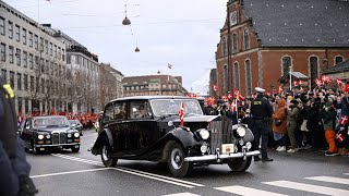 Frederik and Mary look onto excited crowds as they head to Christiansborg Palace [upl. by Cathleen]