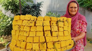 Soft And Spongy Khaman Dhokla  DHOKLA RECIPE  Besan Dhokla Recipe  Village food [upl. by Koziel]