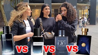 Women React to Dior Sauvage YSL Y EDP Armani Acqua Di Gio Profondo amp Versace Dylan Blue BATTLE [upl. by Atlee572]