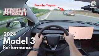 2024 TESLA MODEL 3 PERFORMANCE 460Hp TOP SPEED 263kmh ON THE GERMAN AUTOBAHN [upl. by Benny]