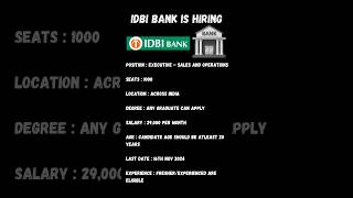 IDBI Bank Recruitment 2024  IDBI Executive Notification 2024  Bank Jobs🔥💼 shorts idbi [upl. by Hannasus170]