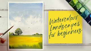 Watercolour Landscape Painting for Beginners  Spring Field Landscape [upl. by Armelda]