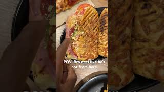 Hot sauce on fries 🤮 youtubeshorts comedy food college [upl. by Jamin437]