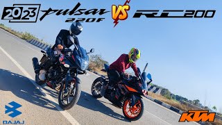 2023 PULSAR 220F VS KTM Rc200 Bs6 Drag Race  Rolling Race [upl. by Onileva]