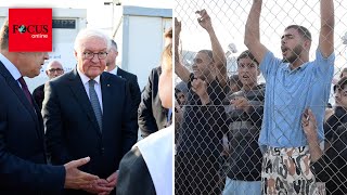 „Ausweis Ausweis“ Als Steinmeier das Flüchtlingslager betritt bricht Tumult aus [upl. by Ydurt]