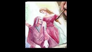 Virgilio Dante y Beatriz La Divina Comedia de Dante  Proceso en acuarela art watercolor [upl. by Dusty421]