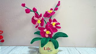 モールで作るコチョウランの作り方 DIY How to Make Pipe Cleaner Orchid Phalaenopsis [upl. by Velma]