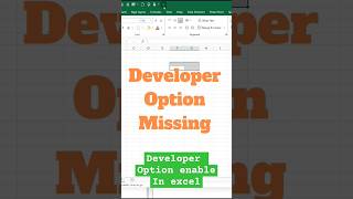 Developer option enabled in excel  developer option missing in excel excel 🔥 [upl. by Annaillil952]