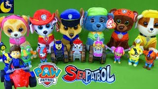 LOTS of Paw Patrol Sea Patrol Toys My Size Lookout Tower Sea Patroller Boat Pup TY Beanie Boos Toys [upl. by Sirromed]