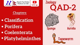 Zoology Phylum QAD2  Porifera Coelenterata Platyhelminthes  CEE 2022  Entrance Nepal [upl. by Ingold719]