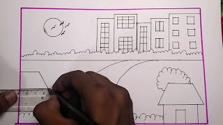 how to draw city drawing in step by step city drawing [upl. by Ahsekim]