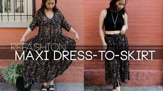 Thrifted Maxi Dress to Skirt DIY [upl. by Notrub]