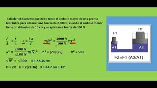 Calcular el diámetro que debe tener el embolo mayor de una prensa hidráulica para obtener una fu [upl. by Anehc]