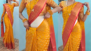 Banarashi silk saree draping perfectly very easy steps  heavy stone work saree draping tutorial [upl. by Zetra]