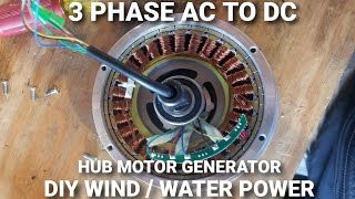 Steady DC Power From 3Phase AC Motor DIY Hub Motor Generator Wind Turbine  Full Bridge Rectifier [upl. by Eberly]