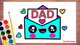 How to Draw Fathers Day Card  Best dad Card Drawing  Kids Colouring Pages  Tori Drawings [upl. by Hercules]