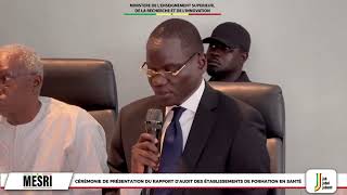 Discours d’ouverture du MESRI  Cérémonie de présentation du rapport d’audit des établissements d [upl. by Popelka]