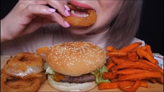 NE ASMR BITES ONLY BURGER ONION RINGS SWEET POTATO FRIES ASMR [upl. by Ailecara438]