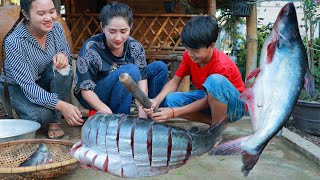 Big Pangasius fish cook and enjoy together with my brother and sister  Fish fry ginger for dinner [upl. by Ester]