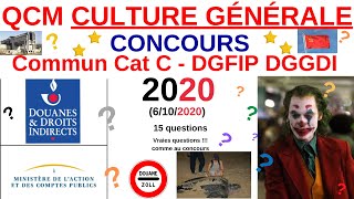 QCM Culture générale  Annales Concours concours commun  DGFIP  Douanes  cat C  202021  quiz [upl. by Nodanrb]