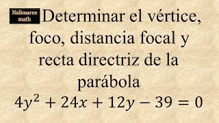 Foco vertice y directriz de una parábola  Ejercicio  La Prof Lina M3 [upl. by Culbertson]