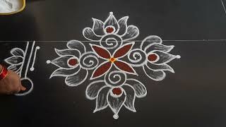 simple and easy lotus kolam 51dots small beautiful rangoli design daily muggulu Anusworld [upl. by Nauqan390]