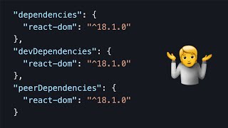 dependencies vs devDependencies vs peerDependencies in packagejson [upl. by Akselaw]