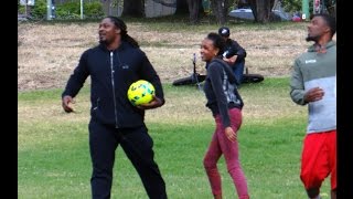 Marshawn Lynch goes kickball beastmode [upl. by Yntrok]