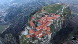 Living on the rocks Meteora view from drone HD 24p  Photos by UPTEAMGR [upl. by Pruchno440]