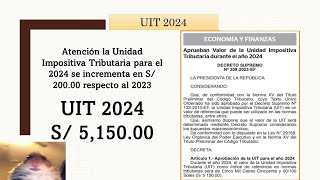 Aprueban valor de la Unidad impositiva tributaria para el año 2024 DS N°3092023EF a S5150 [upl. by Tnek]