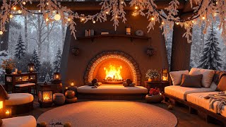 Serene Winter Porch Ambience  Cozy Winter with Crackling Fire Windy Snowfall for Sleep amp Relax ❄️ [upl. by Drofwarc]